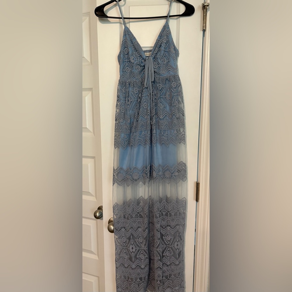 ILLA ILLA Blue Lace Maxi Dress with Slip
